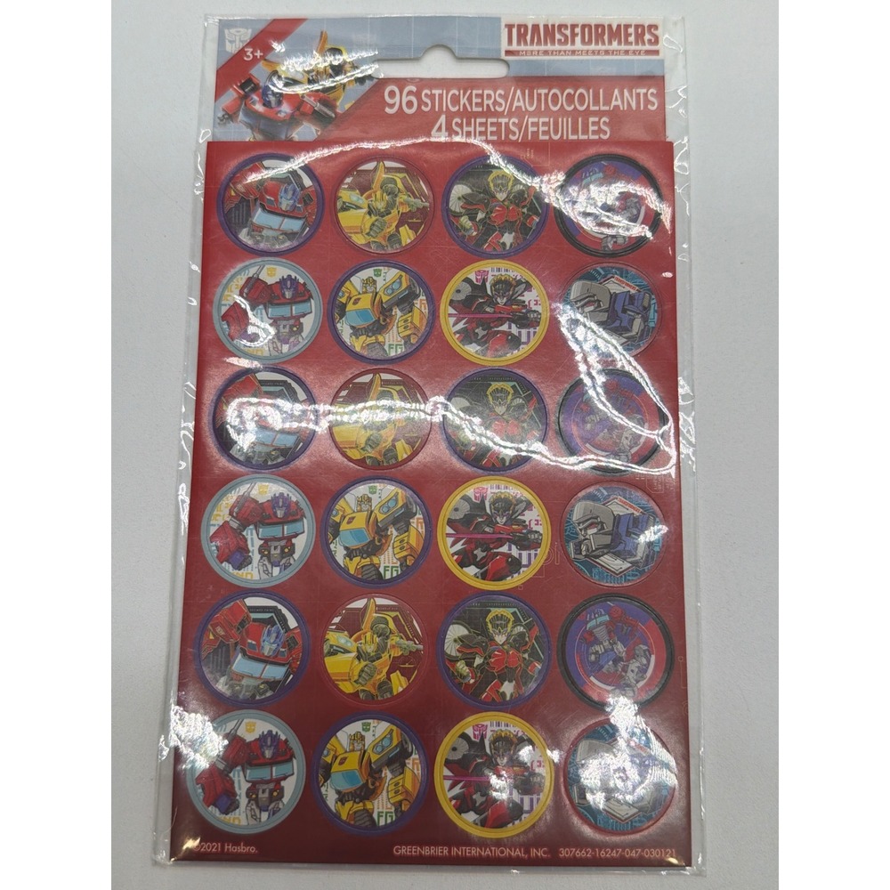 Hasbro Transformers 96 Stickers 4 Sheets Optimus Prime Bumblebee Megatron 307662